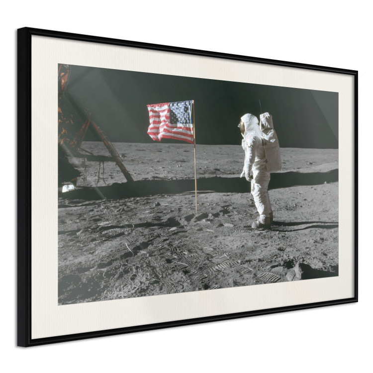 Poster Always First - photograph of man on the moon next to American fla 123523 additionalImage 3
