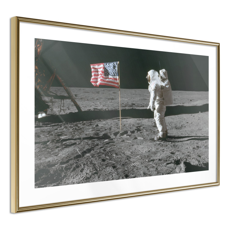 Poster Always First - photograph of man on the moon next to American fla 123523 additionalImage 8