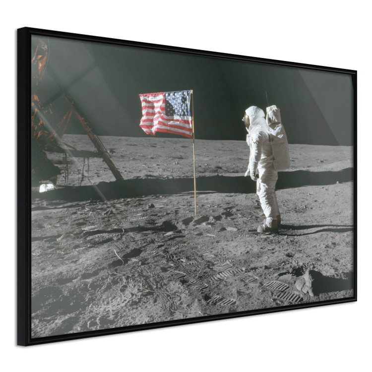 Poster Always First - photograph of man on the moon next to American fla 123523 additionalImage 10
