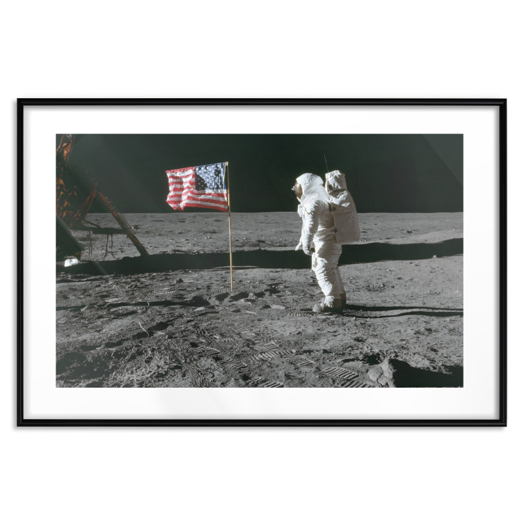 Poster Always First - photograph of man on the moon next to American fla 123523 additionalImage 15
