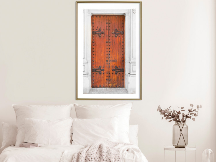 Wall Poster Mysterious Doors - architectural wooden gates in white building 123923 additionalImage 17