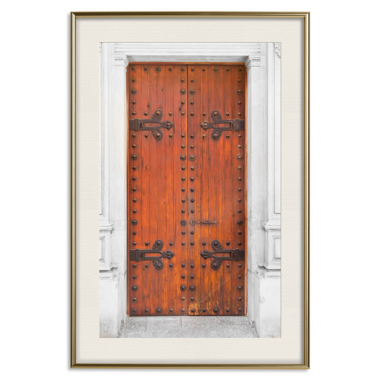 Wall Poster Mysterious Doors - architectural wooden gates in white building 123923 additionalImage 19
