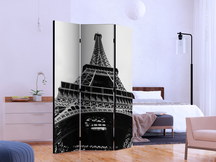 Room Separator Parisian Giant (3-piece) - black and white Eiffel Tower against the sky 124123 additionalImage 2
