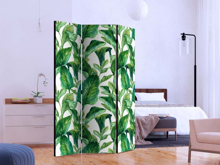 Room Separator Tropical Paradise (3-piece) - green exotic plants and white background 124323 additionalImage 2
