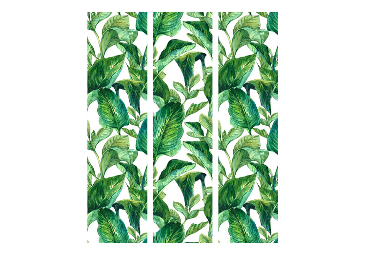 Room Separator Tropical Paradise (3-piece) - green exotic plants and white background 124323 additionalImage 3