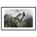 Poster Howling Wolf - wild animal against a forest landscape and high mountains 126023 additionalThumb 25