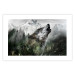 Poster Howling Wolf - wild animal against a forest landscape and high mountains 126023 additionalThumb 15