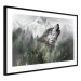 Poster Howling Wolf - wild animal against a forest landscape and high mountains 126023 additionalThumb 11