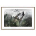 Poster Howling Wolf - wild animal against a forest landscape and high mountains 126023 additionalThumb 20