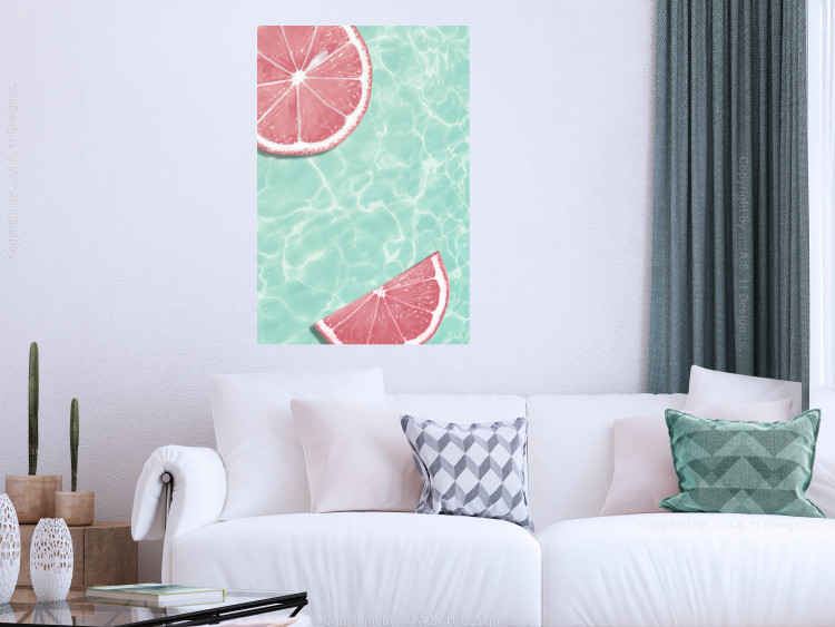 Poster Refreshing Tone - tropical pink fruits floating on water 128023 additionalImage 2