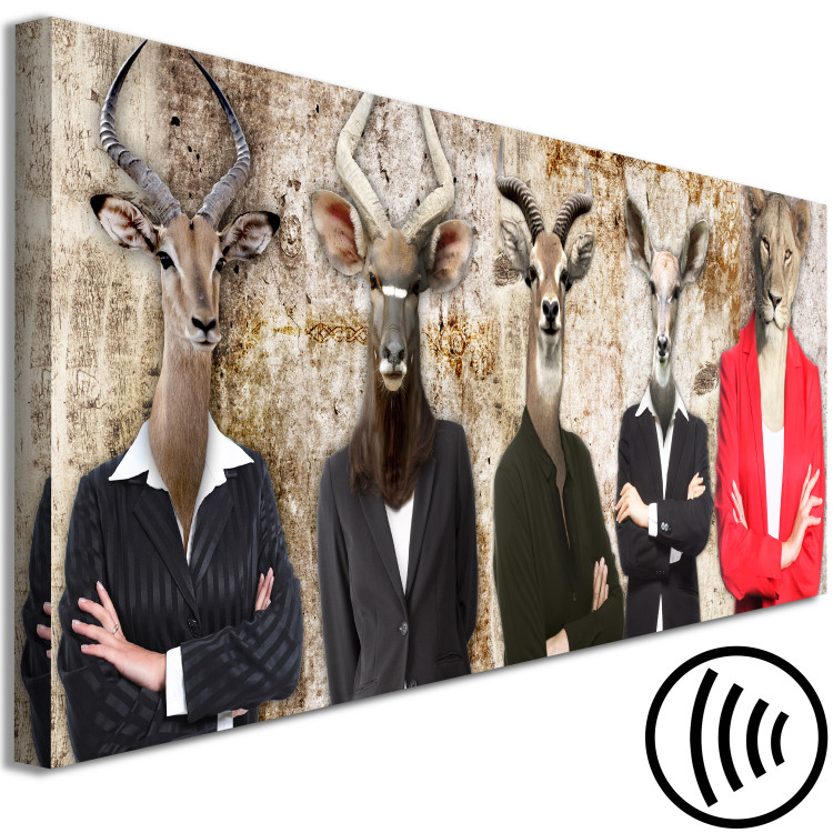 Canvas Print Animal faces - humen figures with animal heads on a brown background 128523 additionalImage 6