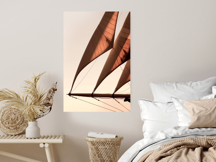 Wall Poster Sea Breeze - seascape of the front of a sailboat in sepia tones against the sky 129723 additionalImage 4