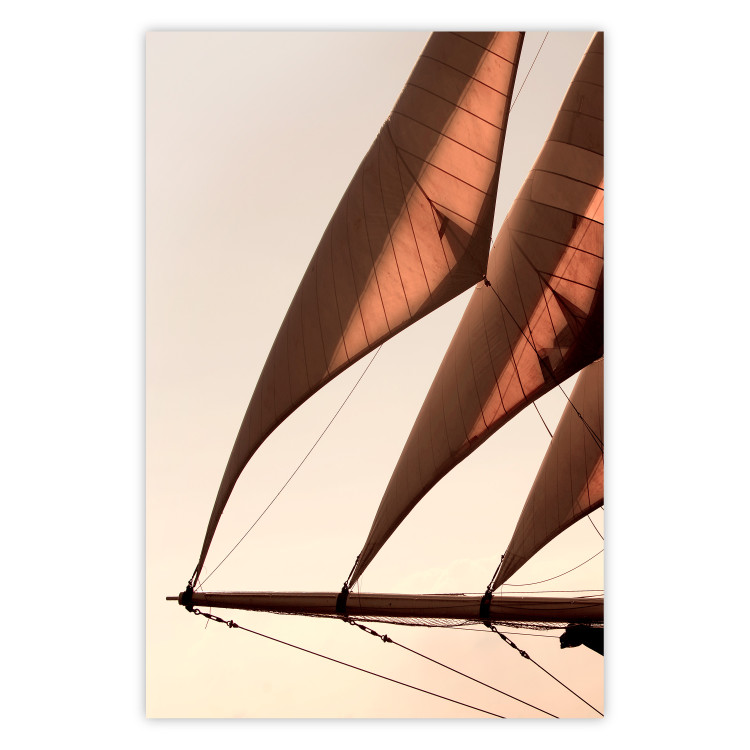 Wall Poster Sea Breeze - seascape of the front of a sailboat in sepia tones against the sky 129723