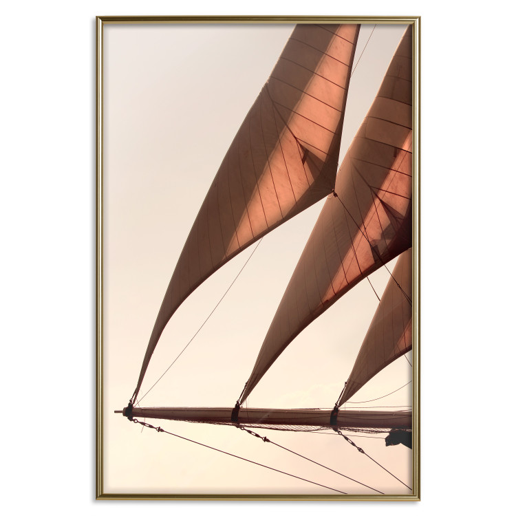 Wall Poster Sea Breeze - seascape of the front of a sailboat in sepia tones against the sky 129723 additionalImage 21