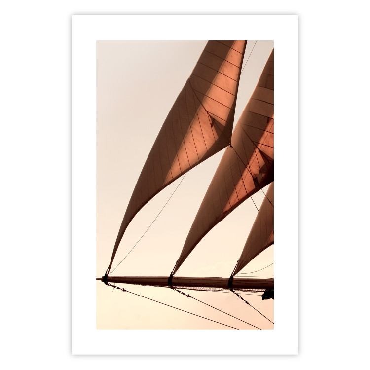Wall Poster Sea Breeze - seascape of the front of a sailboat in sepia tones against the sky 129723 additionalImage 25