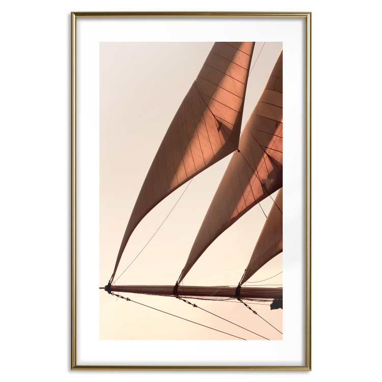 Wall Poster Sea Breeze - seascape of the front of a sailboat in sepia tones against the sky 129723 additionalImage 14