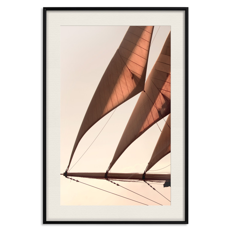 Wall Poster Sea Breeze - seascape of the front of a sailboat in sepia tones against the sky 129723 additionalImage 19