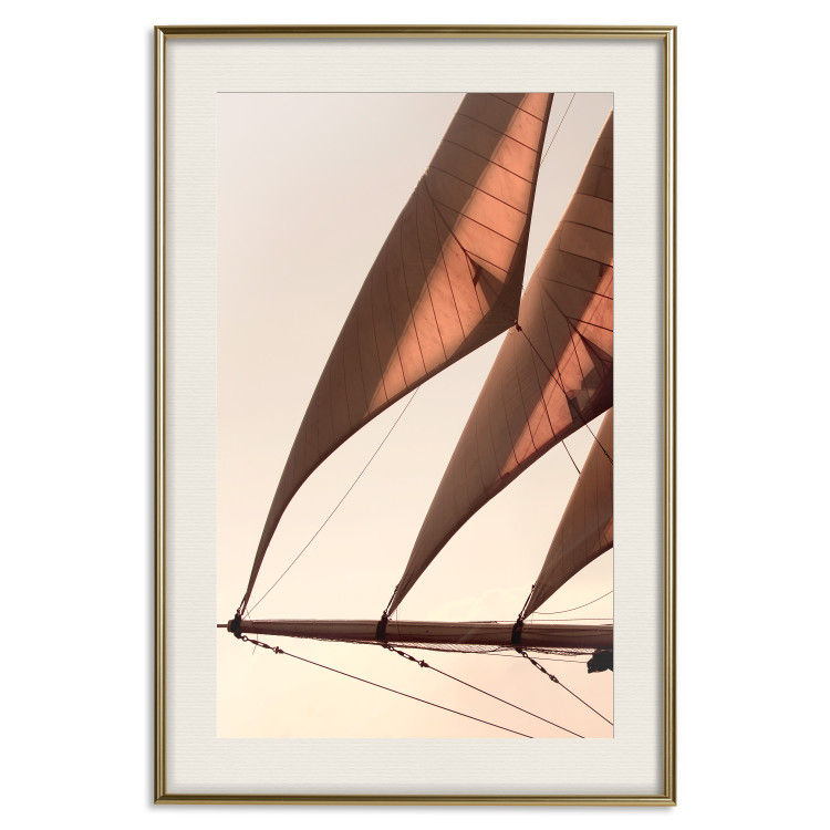 Wall Poster Sea Breeze - seascape of the front of a sailboat in sepia tones against the sky 129723 additionalImage 20