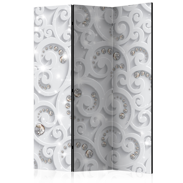 Room Divider Screen Abstract Opulence (3-piece) - white ornaments with crystals 132723
