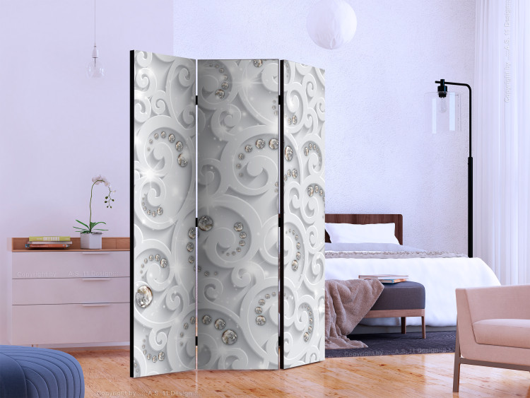 Room Divider Screen Abstract Opulence (3-piece) - white ornaments with crystals 132723 additionalImage 2