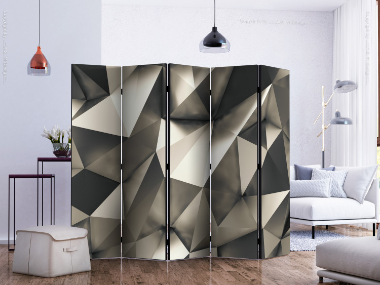 Room Divider Screen Cosmic Silver II (5-piece) - geometric figures in beige 132823 additionalImage 2