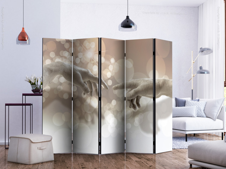 Folding Screen Tender Touch II (5-piece) - sacred light composition in hands 133023 additionalImage 2