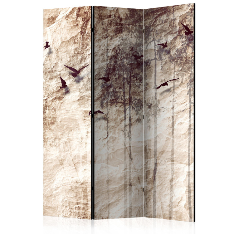 Room Divider Screen Paper Nature (3-piece) - abstraction with birds against a forest backdrop 133123