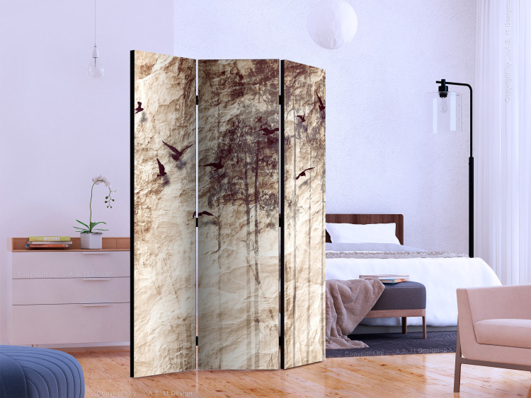 Room Divider Screen Paper Nature (3-piece) - abstraction with birds against a forest backdrop 133123 additionalImage 2