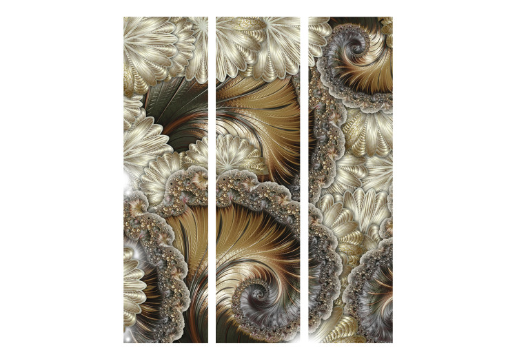 Room Separator Golden Fans (3-piece) - baroque ornaments in retro abstraction 133223 additionalImage 3