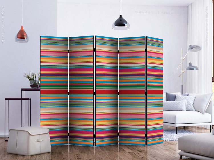 Folding Screen Muted Stripes II (5-piece) - composition with colorful horizontal stripes 133423 additionalImage 2