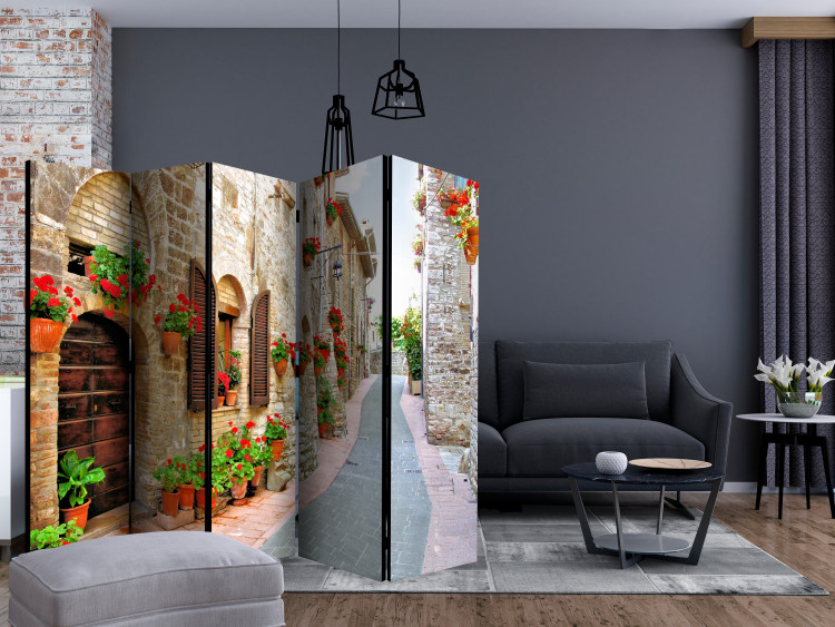 Folding Screen Italian Province II - street with brick houses and green plants 134023 additionalImage 4
