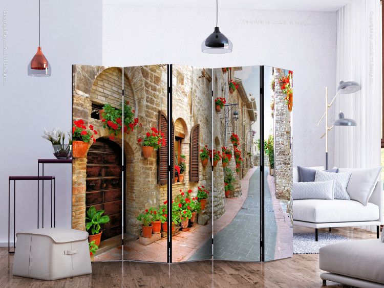 Folding Screen Italian Province II - street with brick houses and green plants 134023 additionalImage 2