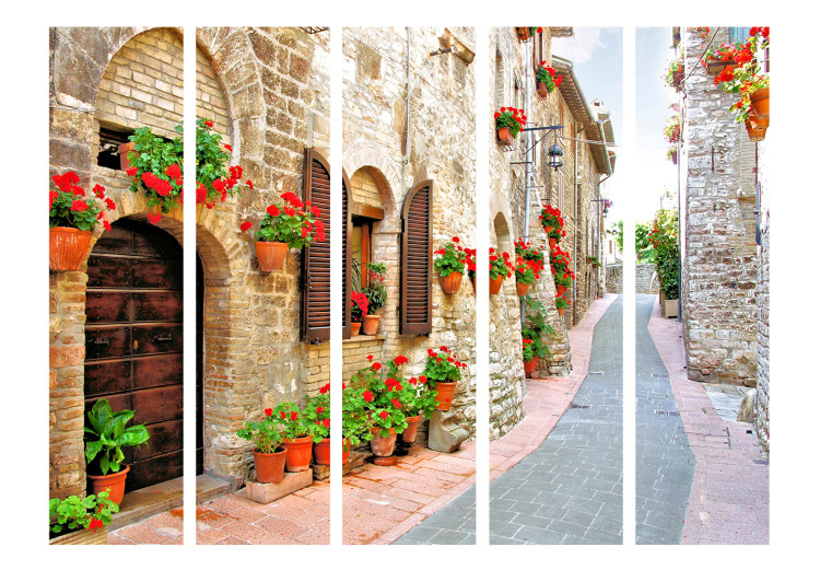 Folding Screen Italian Province II - street with brick houses and green plants 134023 additionalImage 3