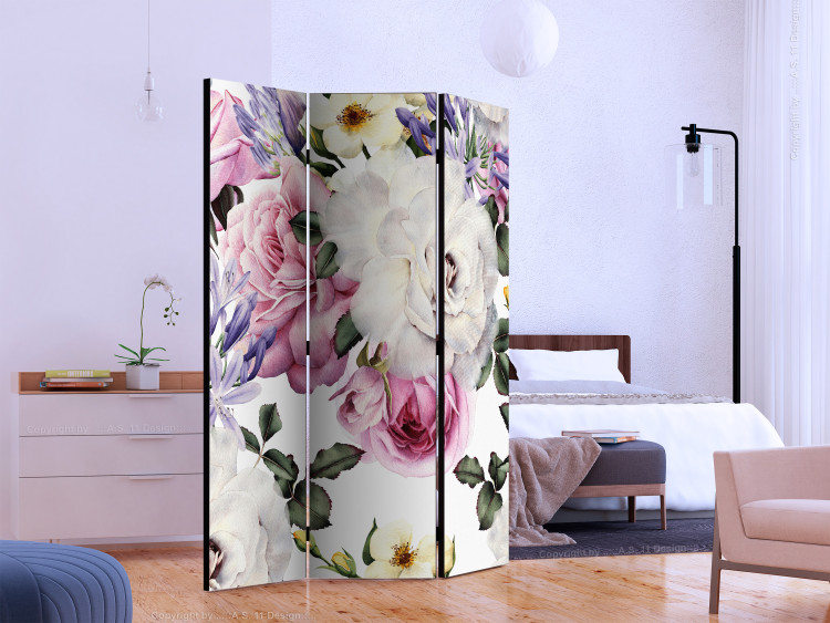 Room Divider Screen Sentimental Garden (3-piece) - colorful flowers on a white background 134323 additionalImage 2