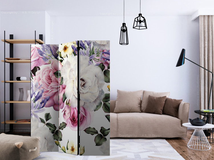 Room Divider Screen Sentimental Garden (3-piece) - colorful flowers on a white background 134323 additionalImage 4