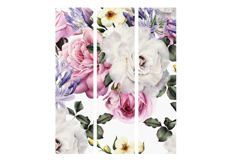 Room Divider Screen Sentimental Garden (3-piece) - colorful flowers on a white background 134323 additionalImage 3