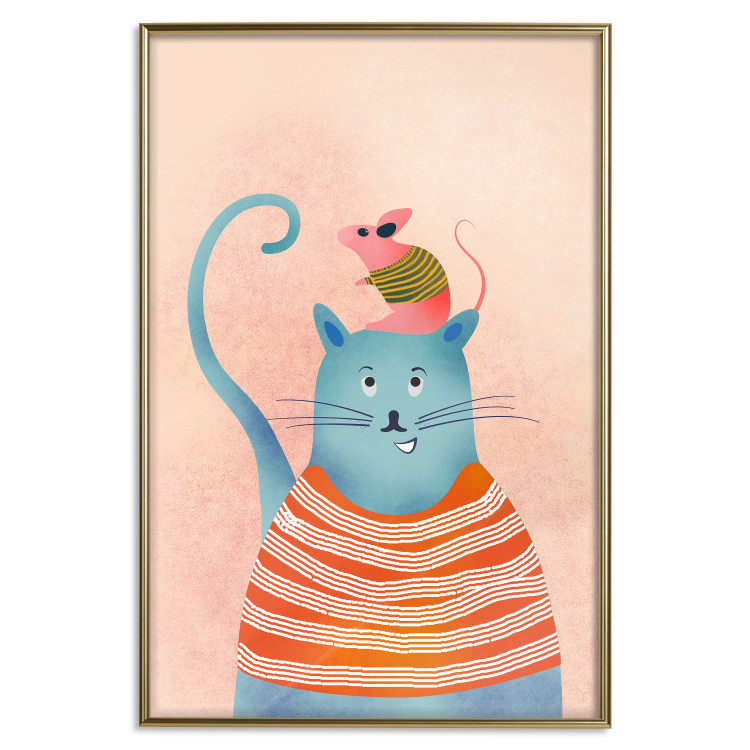 Poster Good Friends - funny blue cat and pink mouse on a light background 135723 additionalImage 6