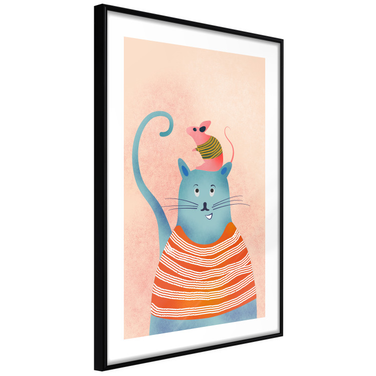 Poster Good Friends - funny blue cat and pink mouse on a light background 135723 additionalImage 14