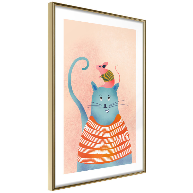 Poster Good Friends - funny blue cat and pink mouse on a light background 135723 additionalImage 20