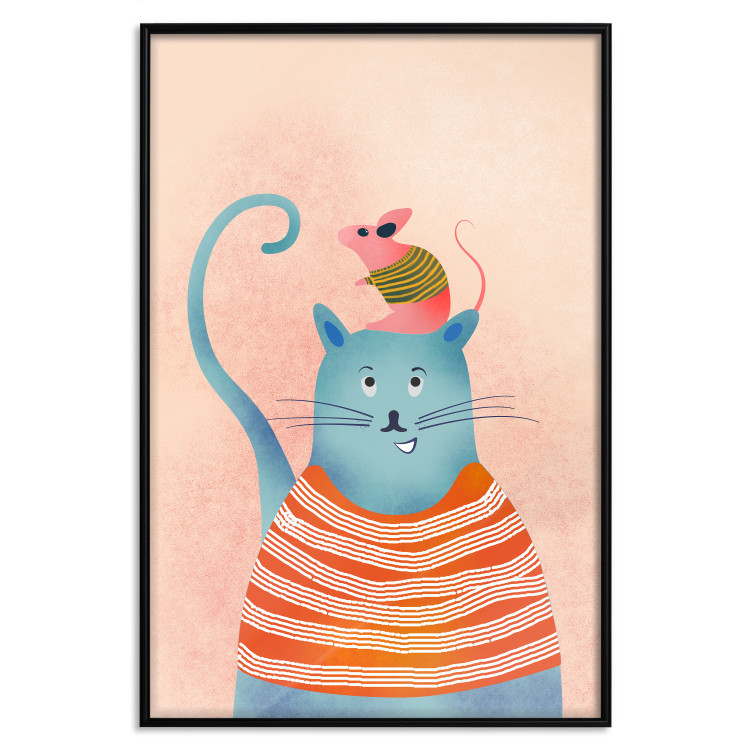 Poster Good Friends - funny blue cat and pink mouse on a light background 135723 additionalImage 5