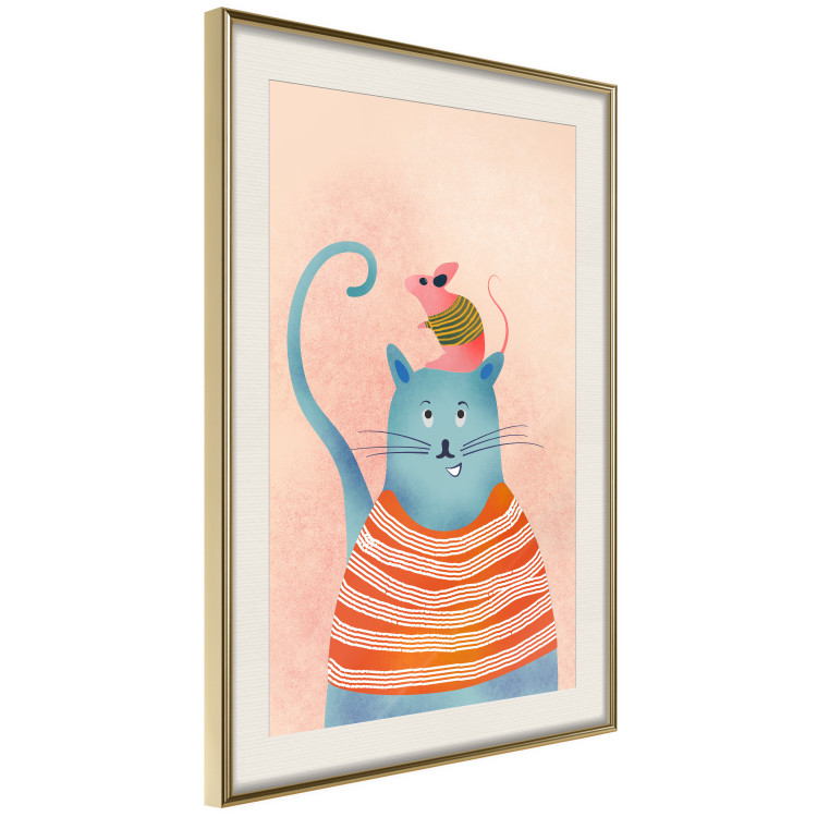 Poster Good Friends - funny blue cat and pink mouse on a light background 135723 additionalImage 18