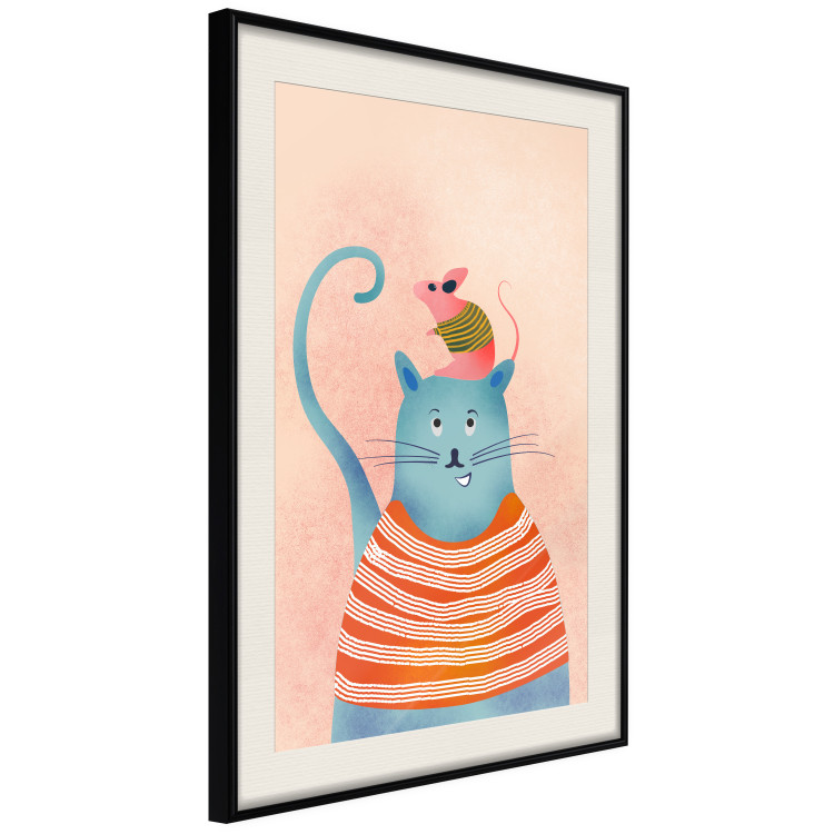 Poster Good Friends - funny blue cat and pink mouse on a light background 135723 additionalImage 19