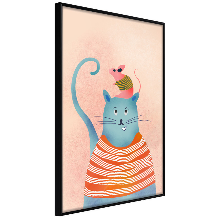 Poster Good Friends - funny blue cat and pink mouse on a light background 135723 additionalImage 16