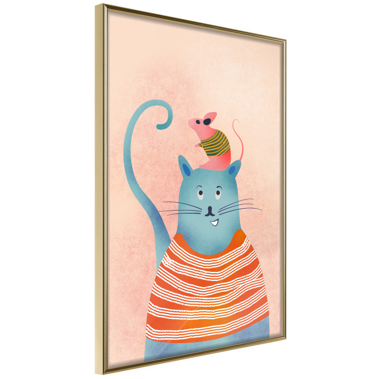 Poster Good Friends - funny blue cat and pink mouse on a light background 135723 additionalImage 22