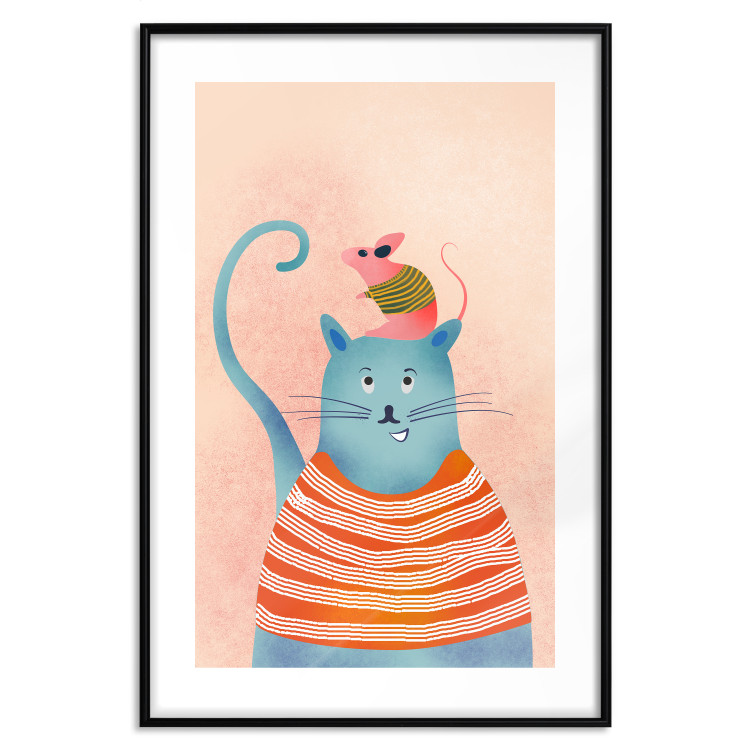 Poster Good Friends - funny blue cat and pink mouse on a light background 135723 additionalImage 5