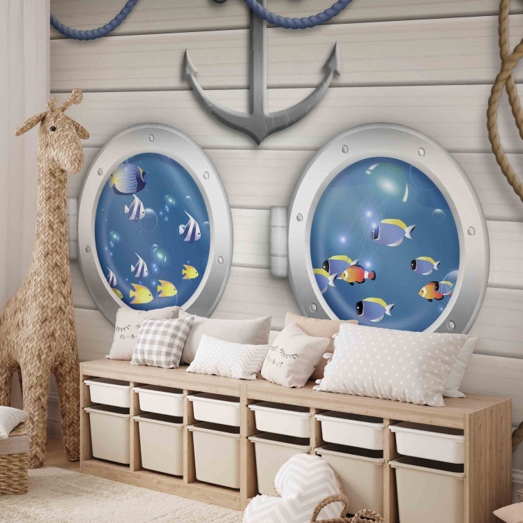 Photo Wallpaper Sailor's adventure - colourful fish and white ship motif for children 143223 additionalImage 4
