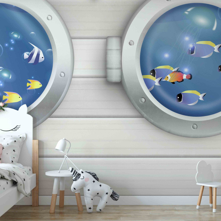 Photo Wallpaper Sailor's adventure - colourful fish and white ship motif for children 143223 additionalImage 6