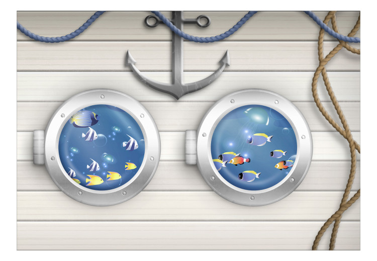 Photo Wallpaper Sailor's adventure - colourful fish and white ship motif for children 143223 additionalImage 1