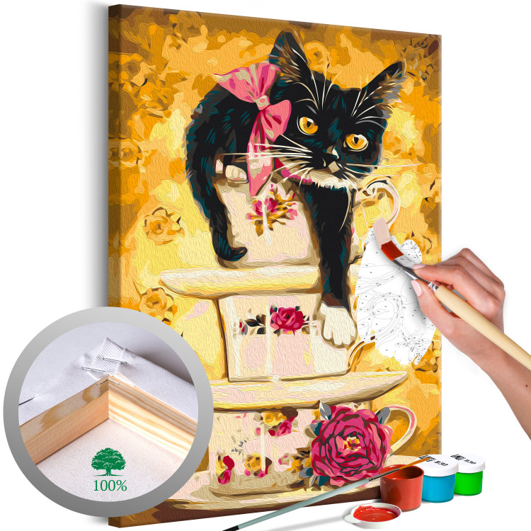 Paint by Number Kit Tea Kitten - Tea Cups With Flowers and Rose 144523