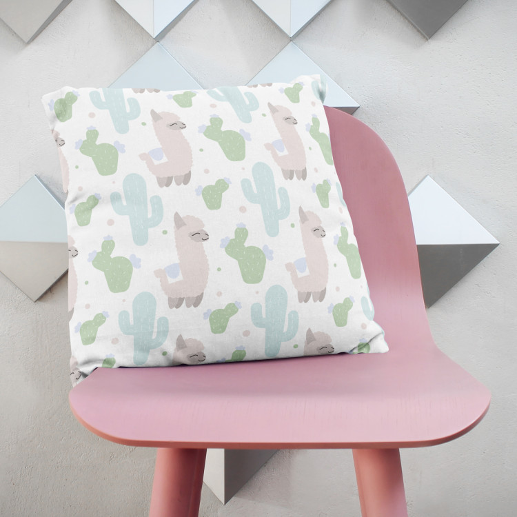 Decorative Microfiber Pillow Frisky llamas - composition with a cactus theme on a white background cushions 147023 additionalImage 2